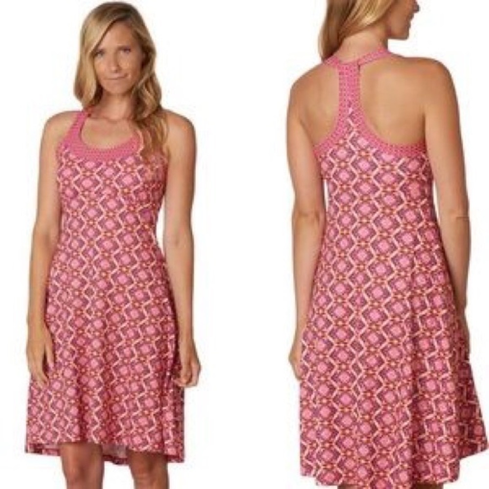 PrAna Cali Dress in Azalea Guava Scoop neck Empire seam Dropped hem Size M. EUC
